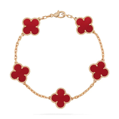 [Luxe Jewelry]CLOVER 5 MOTIFS RED AGATE  BRACELET
