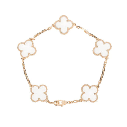 [Luxe Jewelry]CLOVER 5 MOTIF ROCK CRYSTAL PINK GOLD BRACELET