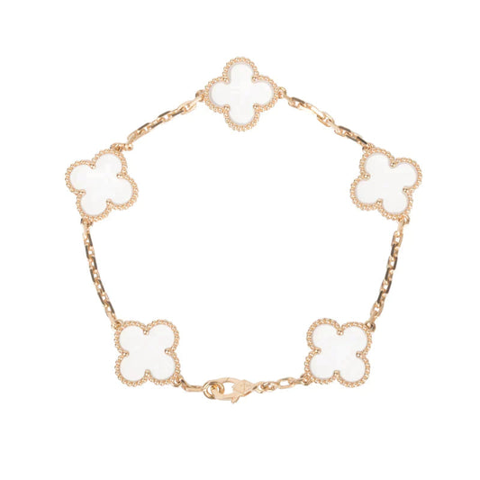[Luxe Jewelry]CLOVER 5 MOTIF ROCK CRYSTAL PINK GOLD BRACELET