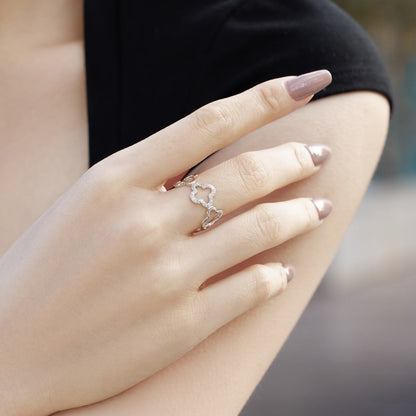 [Luxe Jewelry]Hollow Design Four-Leaf Clover Flower Shape Ring
