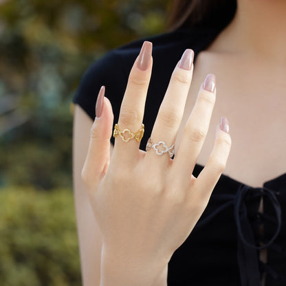 [Luxe Jewelry]Hollow Design Four-Leaf Clover Flower Shape Ring