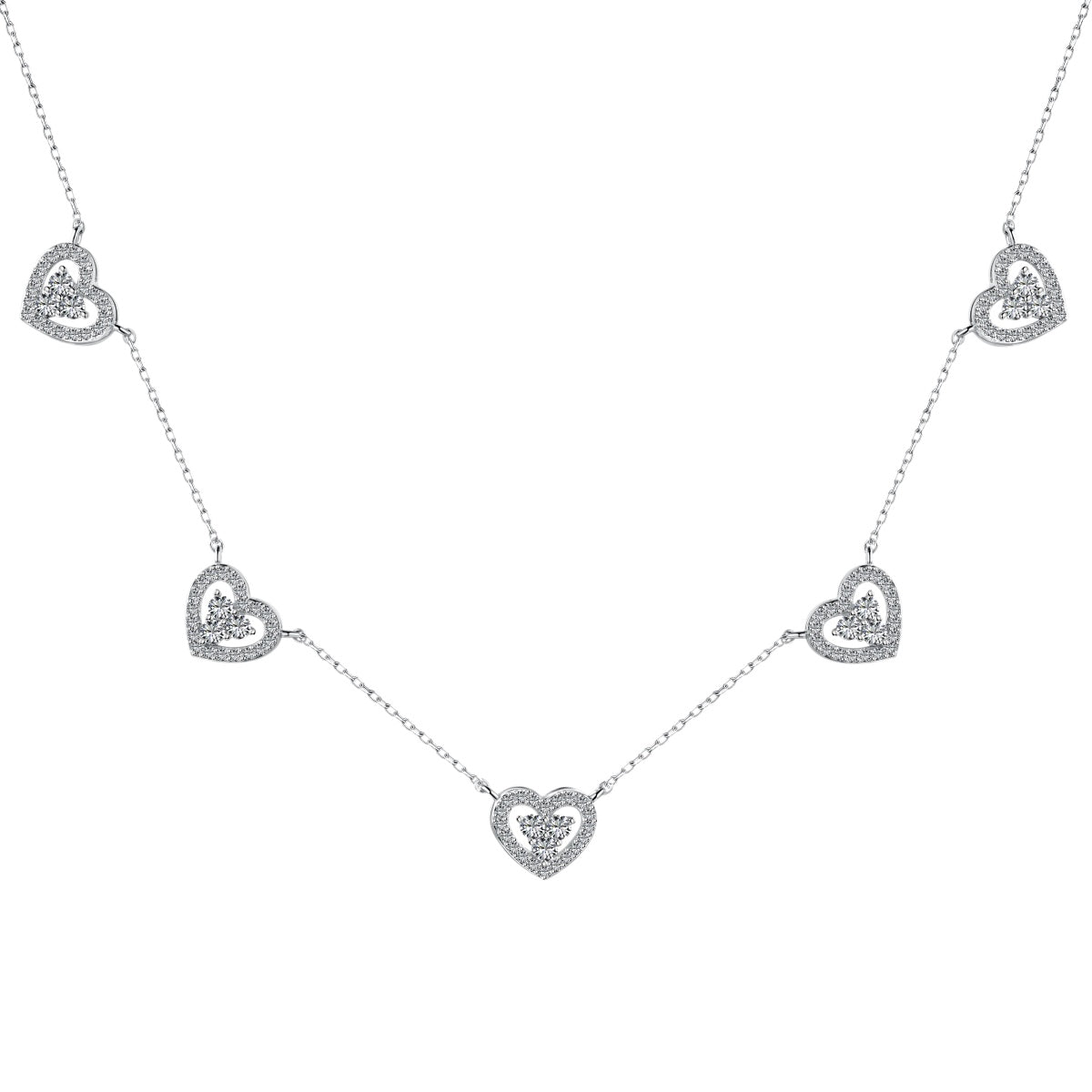 [Luxe Jewelry]Sparkling Five Heart Necklace