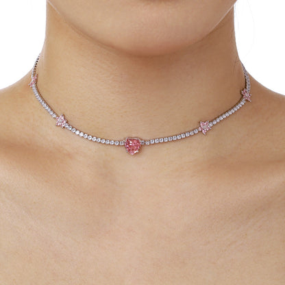 [Luxe Jewelry]Dazzling Pink Heart Flower Necklace