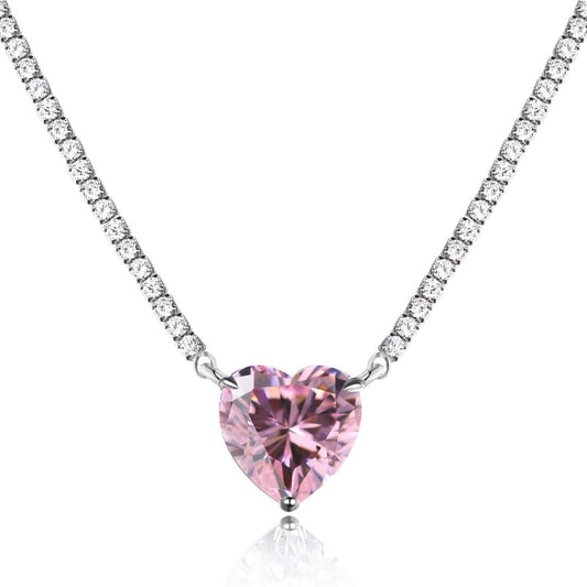 [Luxe Jewelry]8.0 Carat Versatile Colorful Sweet Heart-Shaped Tennis Necklace