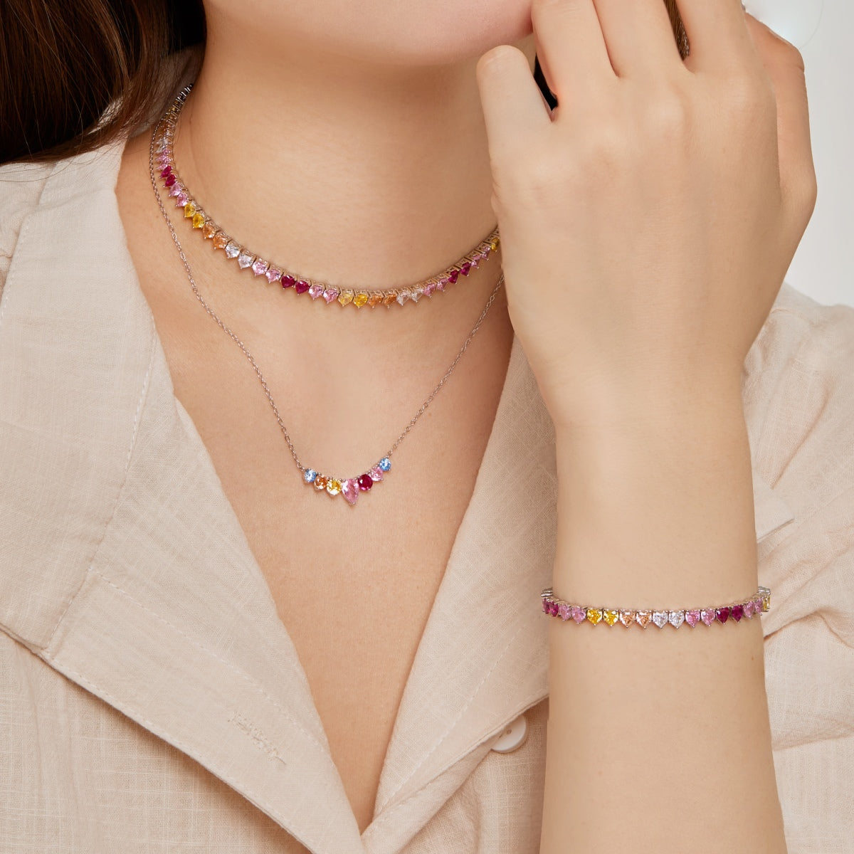 [Luxe Jewelry]Luxurious Colorful Romantic Heart Shape Lover Bracelet