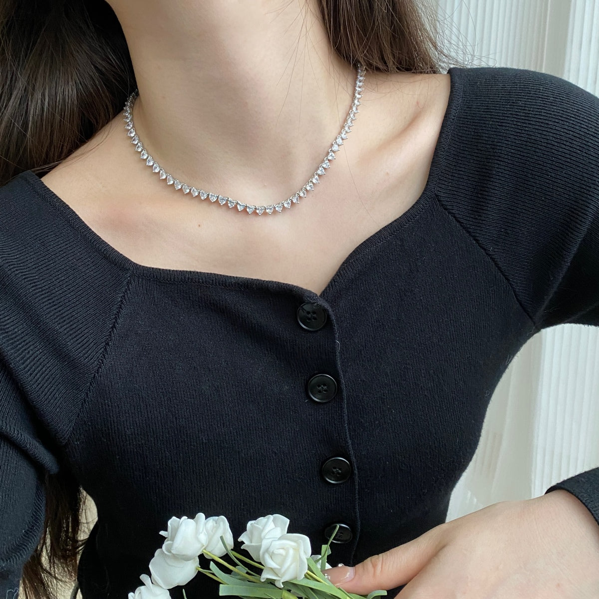 [Luxe Jewelry]Ornate Heart Cut Tennis Necklace