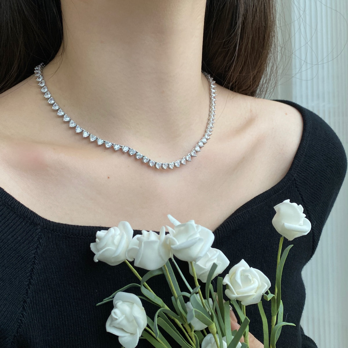 [Luxe Jewelry]Ornate Heart Cut Tennis Necklace