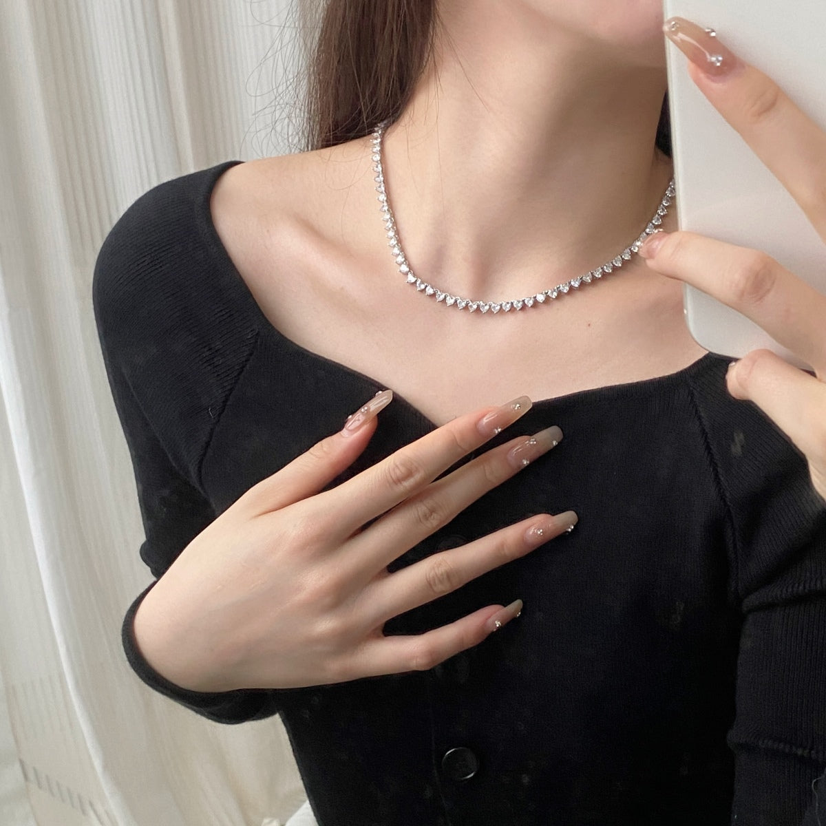 [Luxe Jewelry]Ornate Heart Cut Tennis Necklace