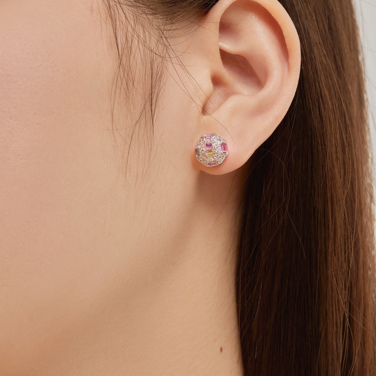 [Luxe Jewelry]Ornate Colorful Octagon Shape Daily Earrings