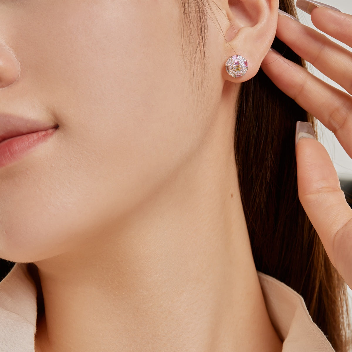 [Luxe Jewelry]Ornate Colorful Octagon Shape Daily Earrings