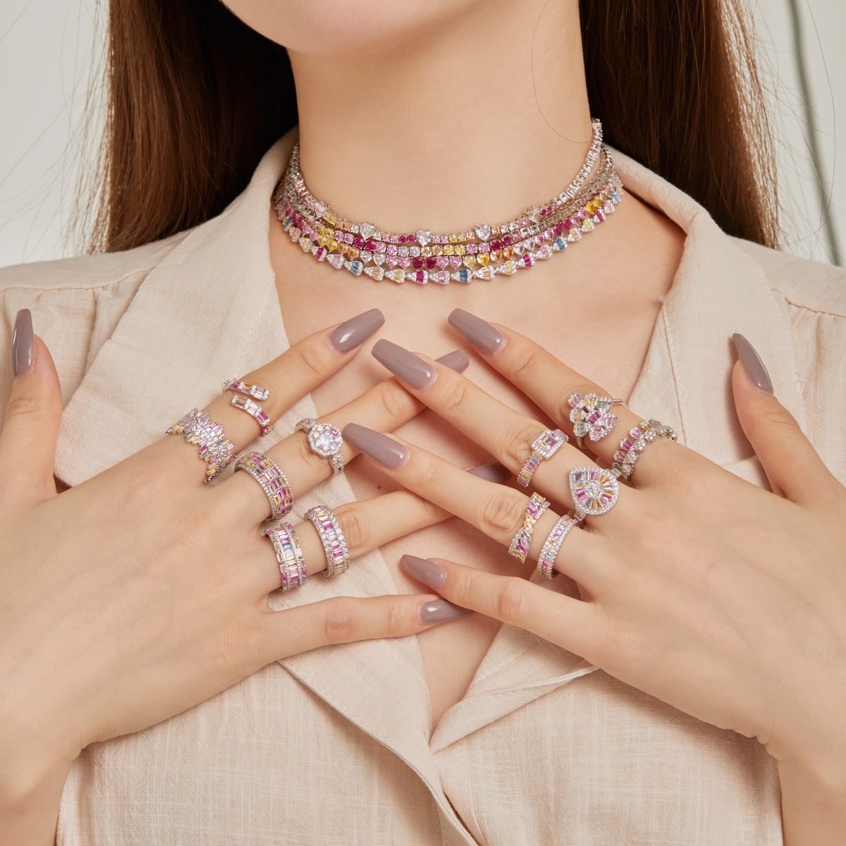 [Luxe Jewelry]Delicate Colorful Rainbow Tennis Chain