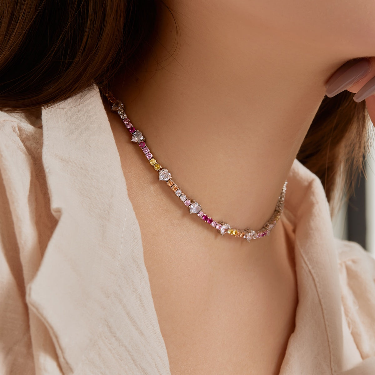 [Luxe Jewelry]Delicate Colorful Rainbow Tennis Chain