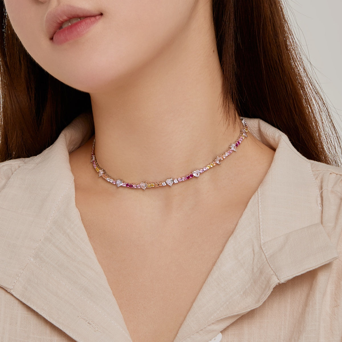 [Luxe Jewelry]Delicate Colorful Rainbow Tennis Chain