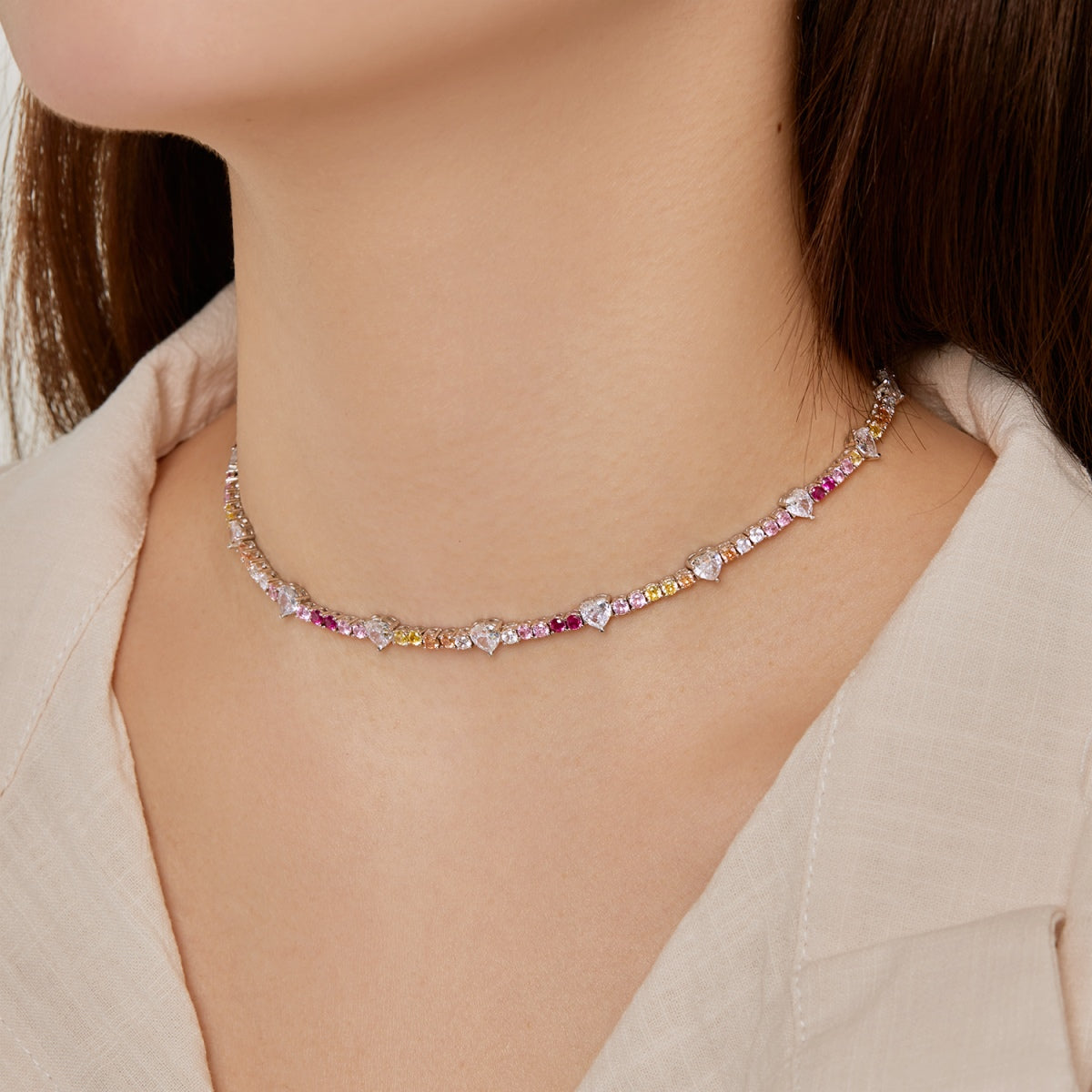 [Luxe Jewelry]Delicate Colorful Rainbow Tennis Chain