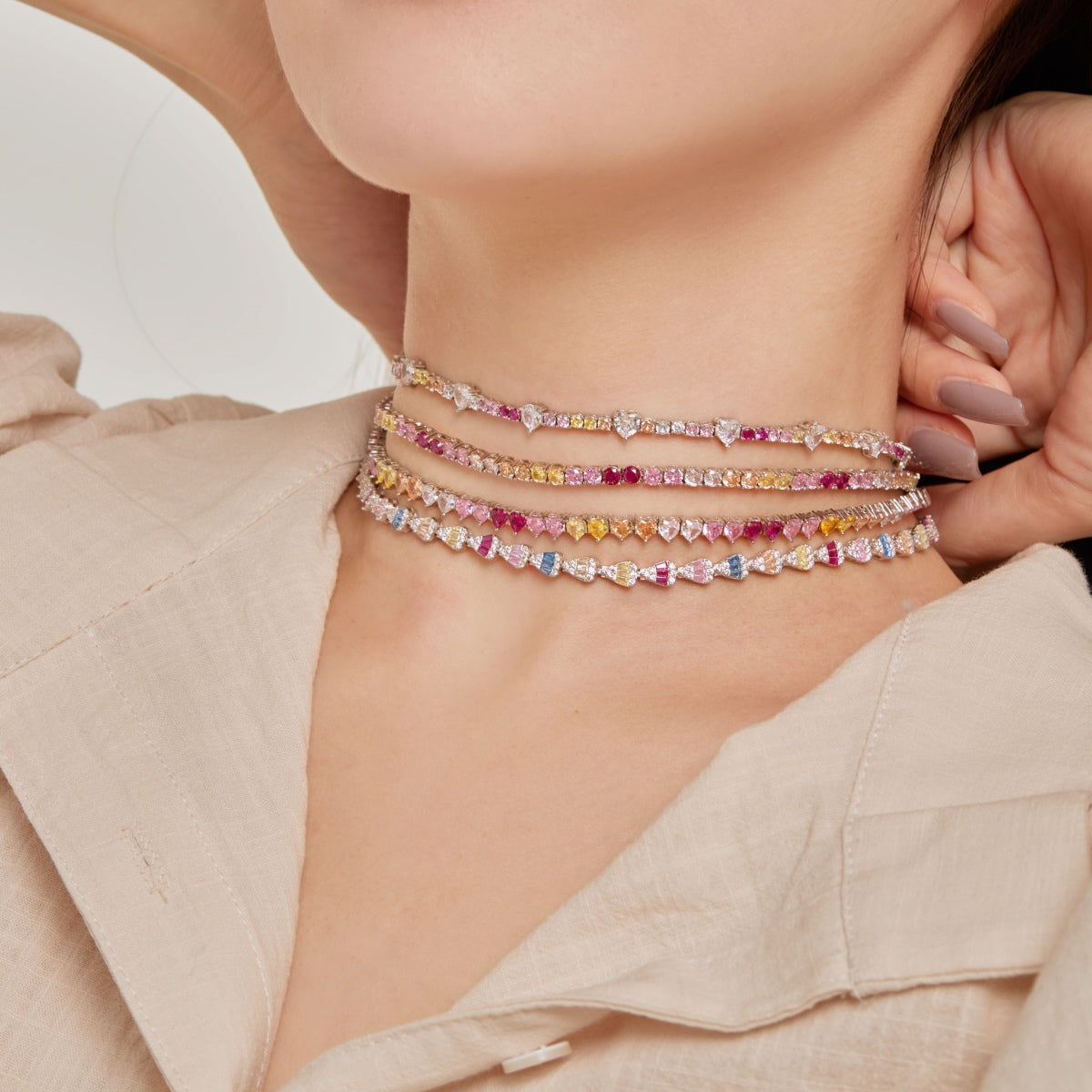 [Luxe Jewelry]Delicate Colorful Rainbow Tennis Chain