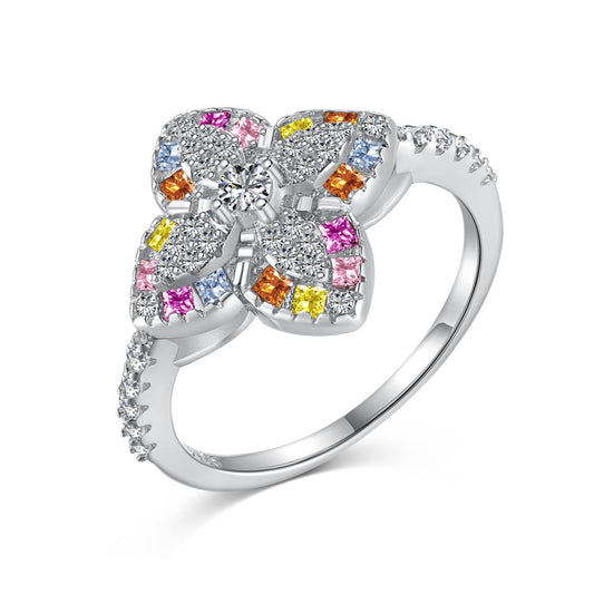 [Luxe Jewelry]Luxurious Colorful Flower Shape Banquet Ring