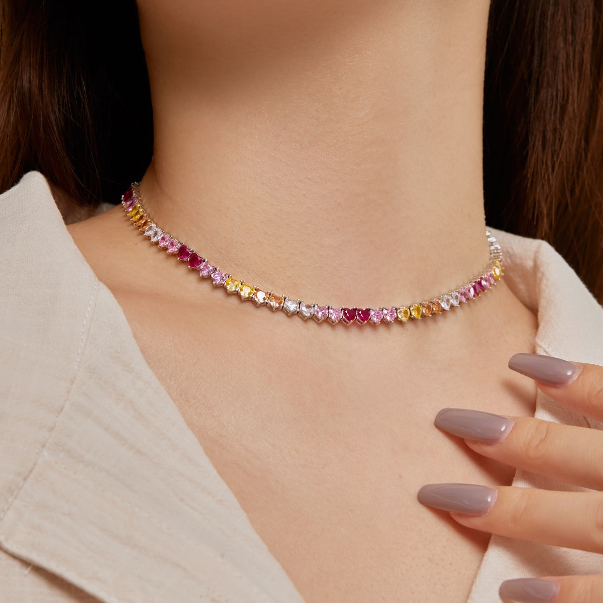 [Luxe Jewelry]Sparkling Colorful Full Heart Tennis Necklace