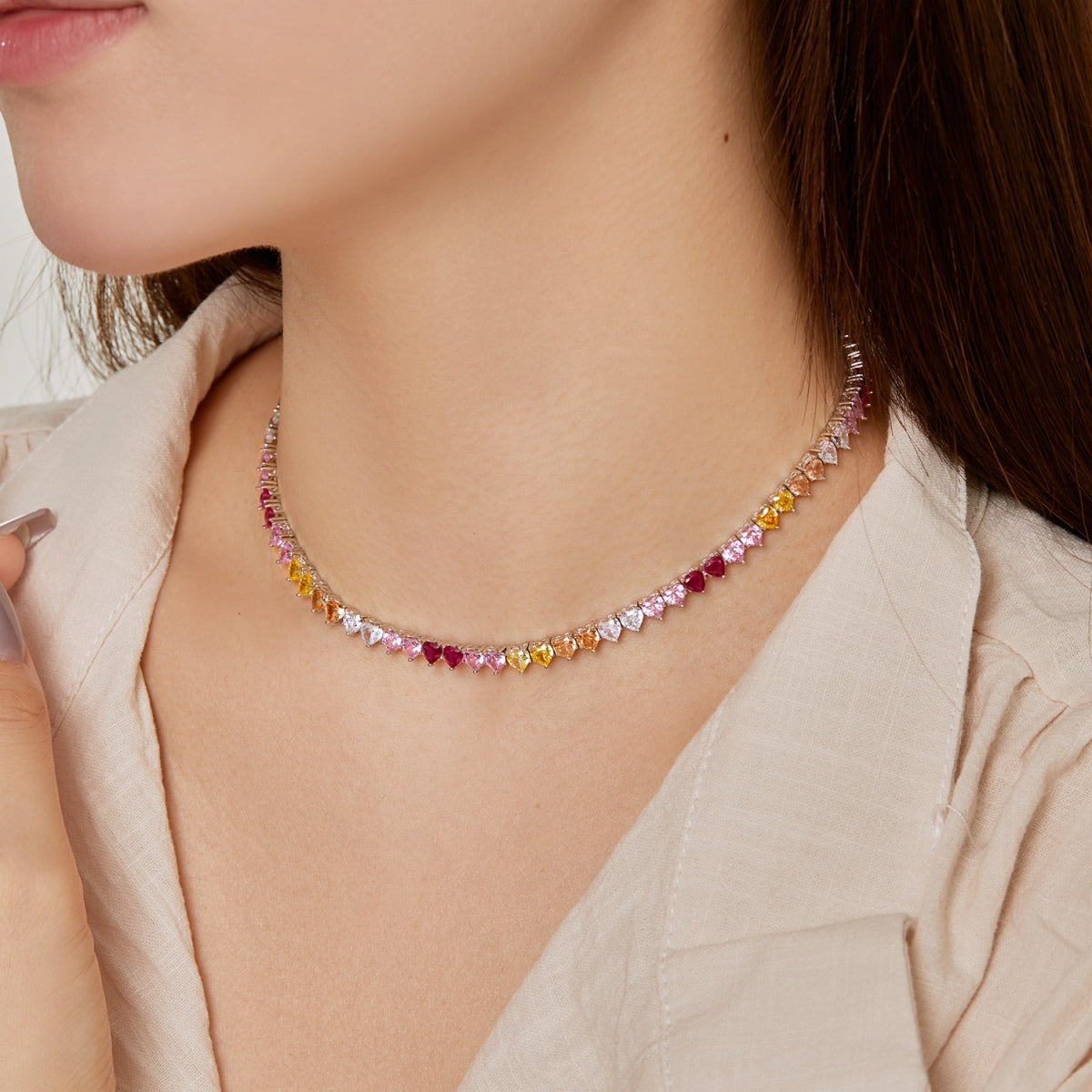 [Luxe Jewelry]Sparkling Colorful Full Heart Tennis Necklace