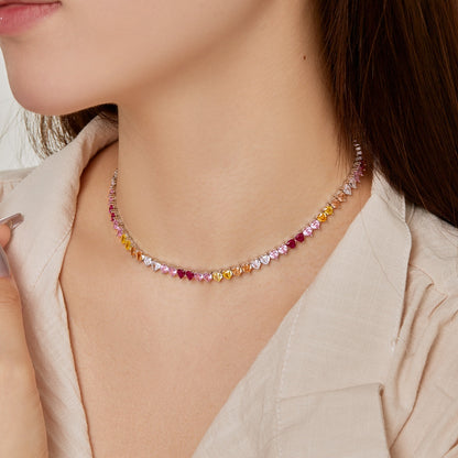 [Luxe Jewelry]Sparkling Colorful Full Heart Tennis Necklace