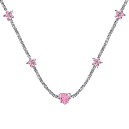[Luxe Jewelry]Dazzling Pink Heart Flower Necklace