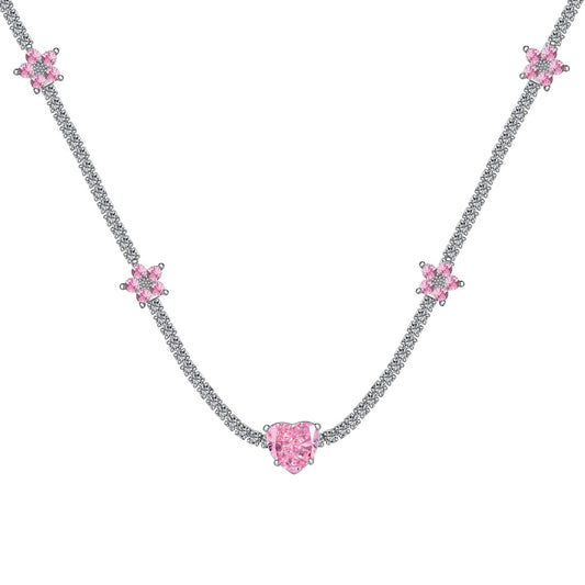 [Luxe Jewelry]Dazzling Pink Heart Flower Necklace