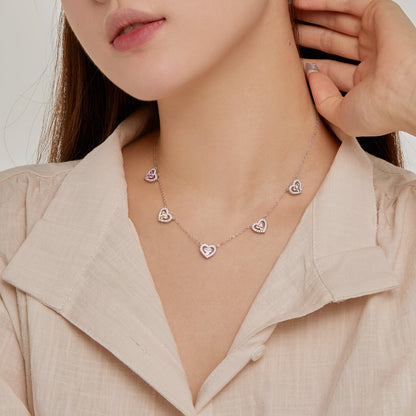 [Luxe Jewelry]Sparkling Five Heart Necklace