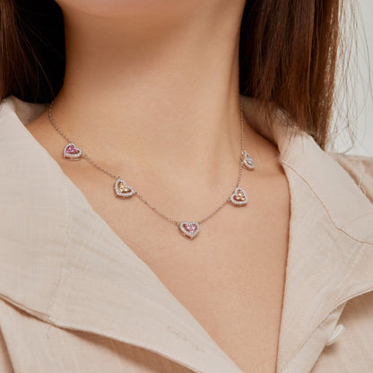 [Luxe Jewelry]Sparkling Five Heart Necklace