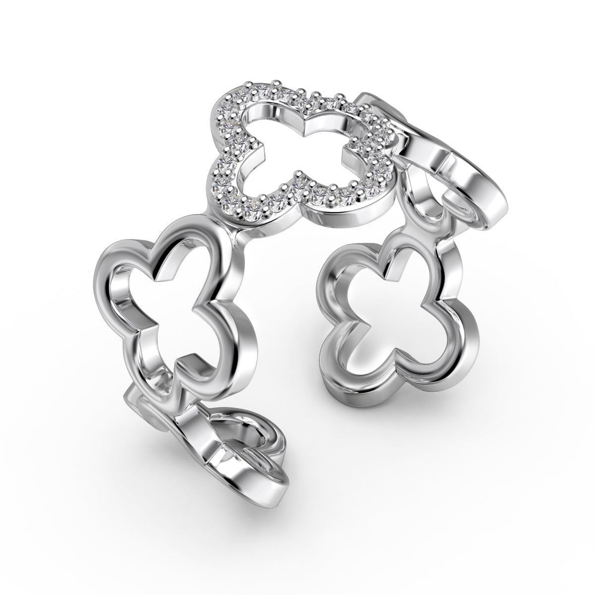 [Luxe Jewelry]Hollow Design Four-Leaf Clover Flower Shape Ring