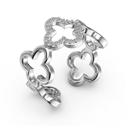 [Luxe Jewelry]Hollow Design Four-Leaf Clover Flower Shape Ring