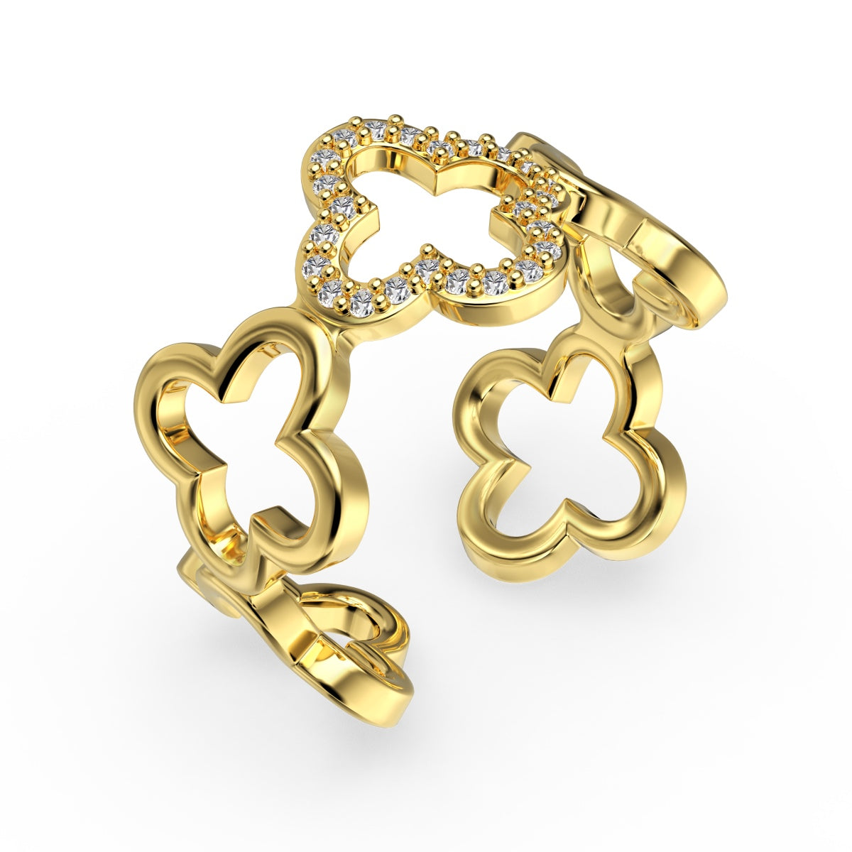 [Luxe Jewelry]Hollow Design Four-Leaf Clover Flower Shape Ring