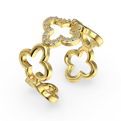 [Luxe Jewelry]Hollow Design Four-Leaf Clover Flower Shape Ring