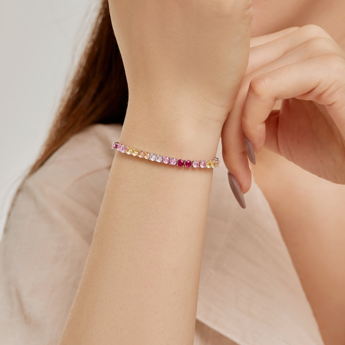 [Luxe Jewelry]Radiant Colorful Round Cut Tennis Bracelet