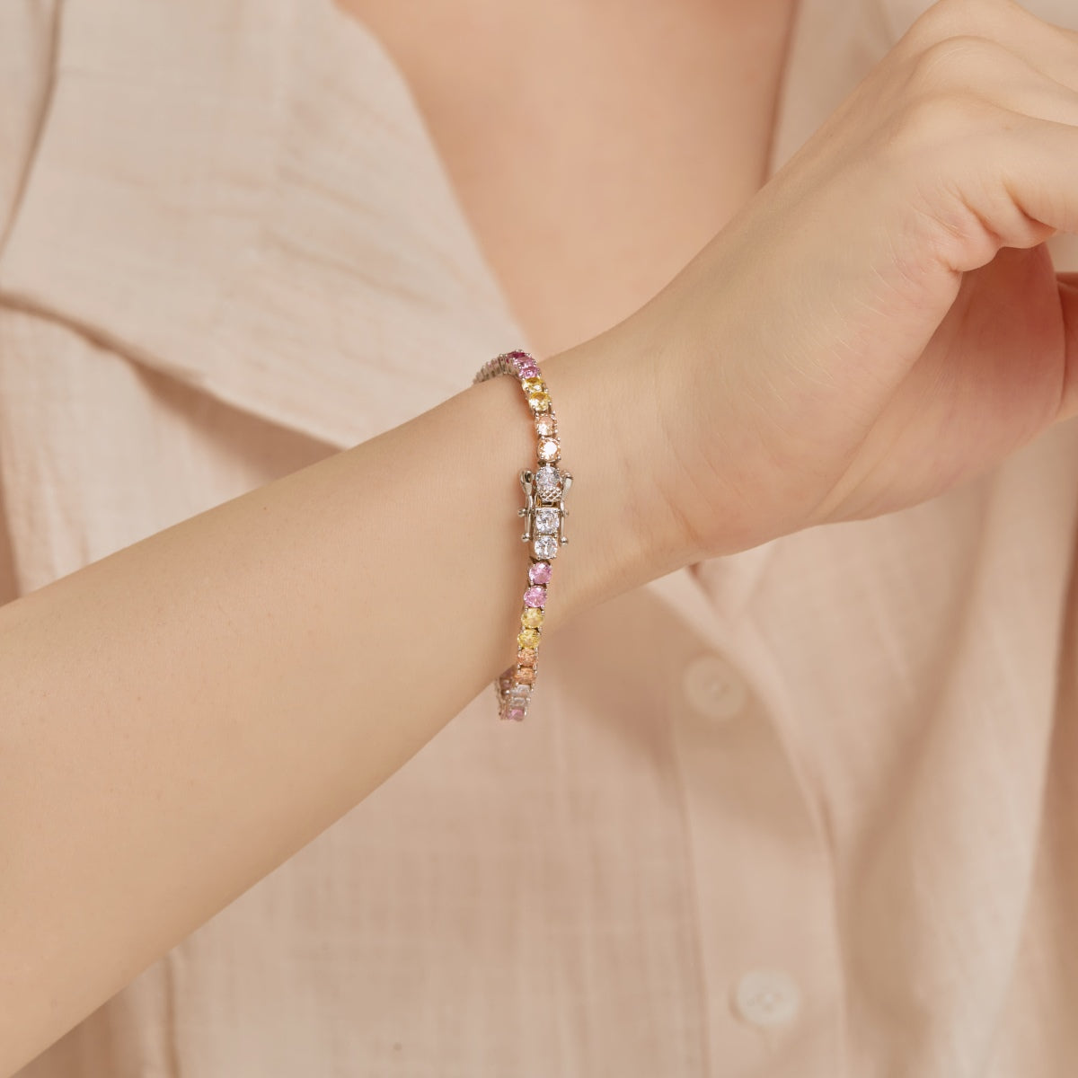 [Luxe Jewelry]Radiant Colorful Round Cut Tennis Bracelet