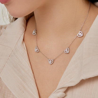 [Luxe Jewelry]Sparkling Five Heart Necklace