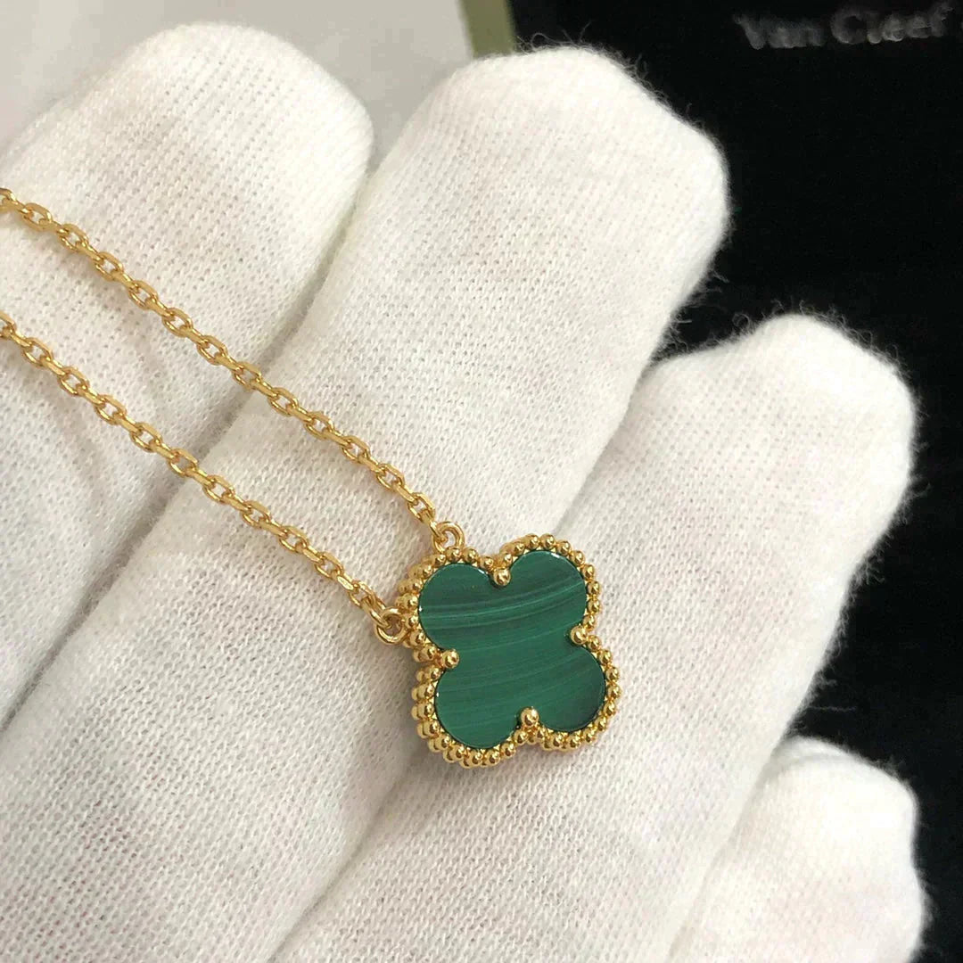 [Luxe Jewelry]CLOVER 15MM MALACHITE SINGLE FLOWER  NECKLACE