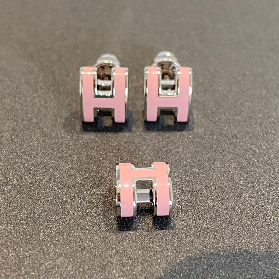 [Luxe Jewelry]MINI POP H SILVER EARRINGS PINK