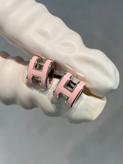 [Luxe Jewelry]MINI POP H SILVER EARRINGS PINK