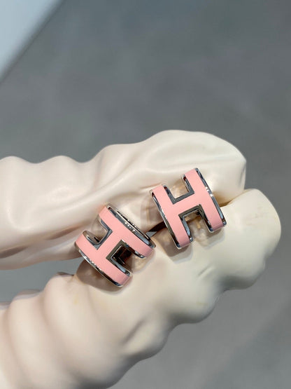 [Luxe Jewelry]MINI POP H SILVER EARRINGS PINK