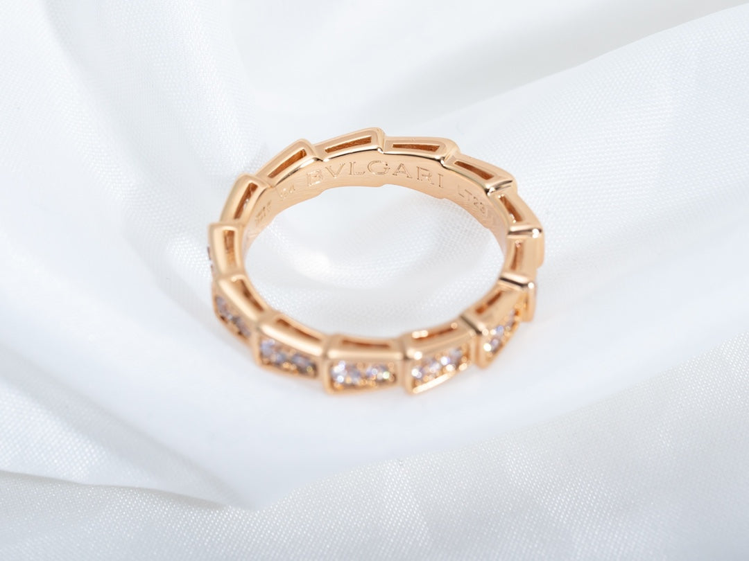 [Luxe Jewelry]SERPENTI RING PINK GOLD DIAMOND PAVED 3MM