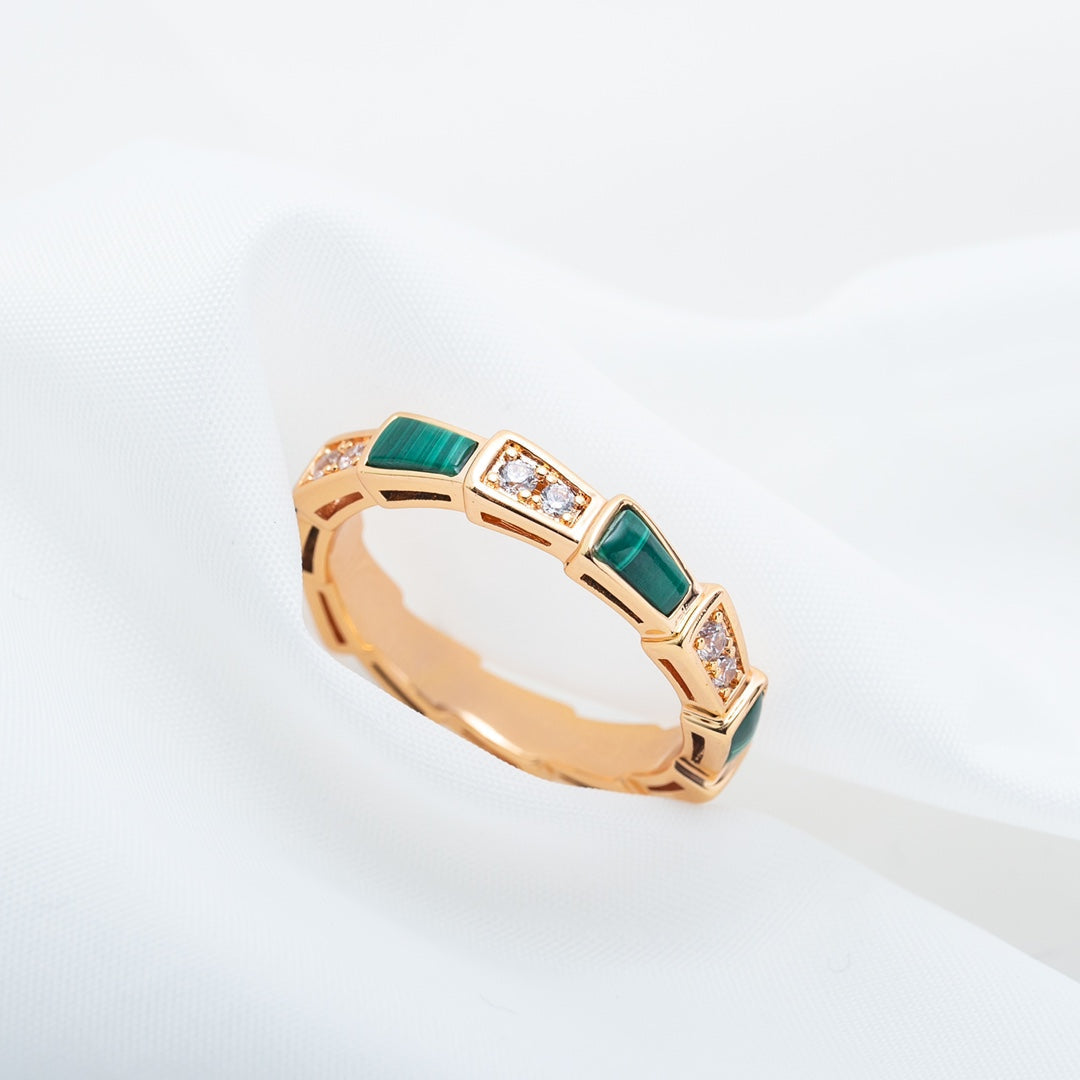 [Luxe Jewelry]SERPENTI RING PINK GOLD MALACHITE DIAMOND 3MM