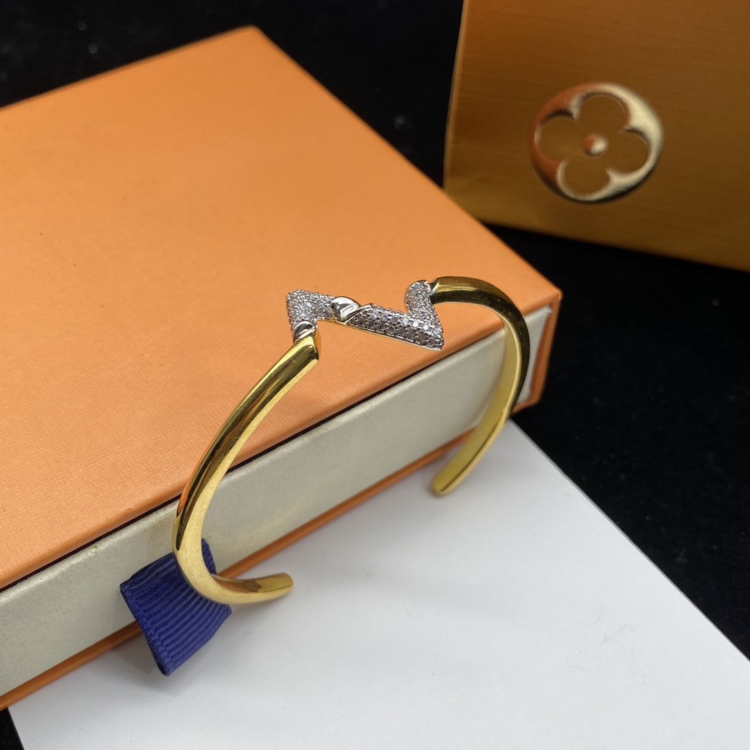 [Luxe Jewelry]VOLTE UPSITE DOWN DIAMOND GOLD OPEN BRACELET
