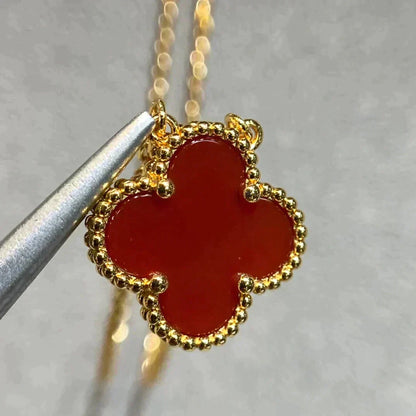 [Luxe Jewelry]CLOVER 15MM CARNELIAN SINGLE FLOWER NECKLACE