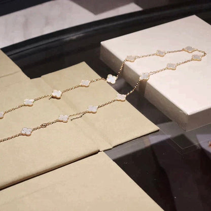 [Luxe Jewelry]CLOVER 20 MOTIFS WHITE MOP NECKLACE