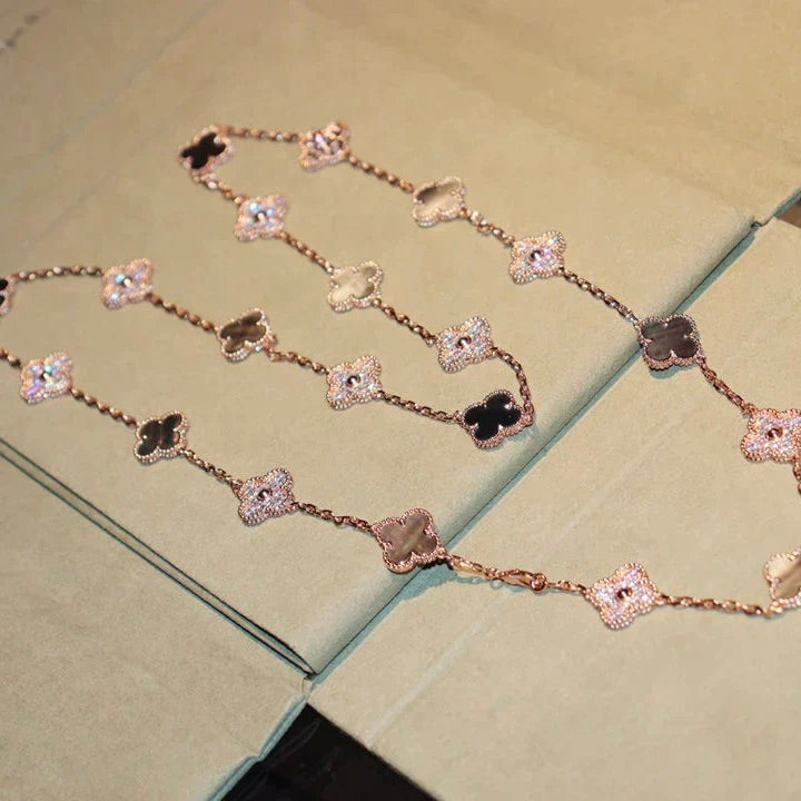 [Luxe Jewelry]CLOVER 20 MOTIFS DARK MOP DIAMOND  NECKLACE