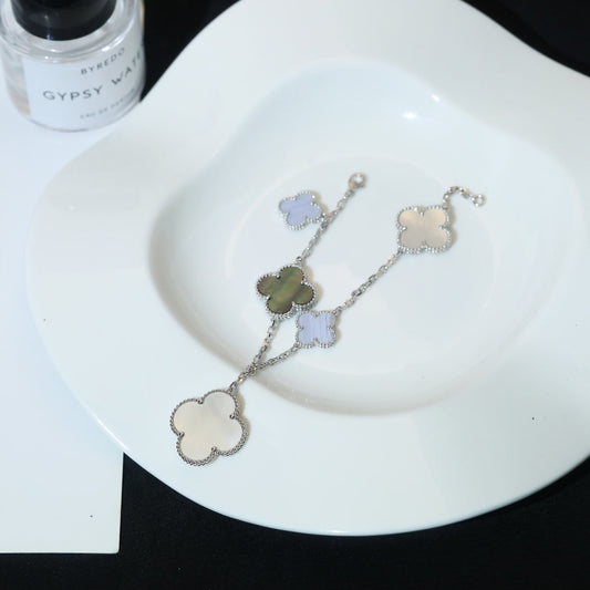 [Luxe Jewelry]CLOVER BRACELET 5 MOTIFS MOP CHALCEDONY SILVER