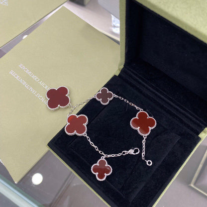 [Luxe Jewelry]CLOVER 5 MOTIFS SIVLER CARNELIAN BRACELET