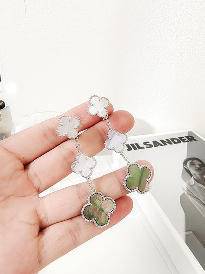 [Luxe Jewelry]CLOVER 3 MOTIFS CHALCEDONY DARK MOP SILVER EARRINGS