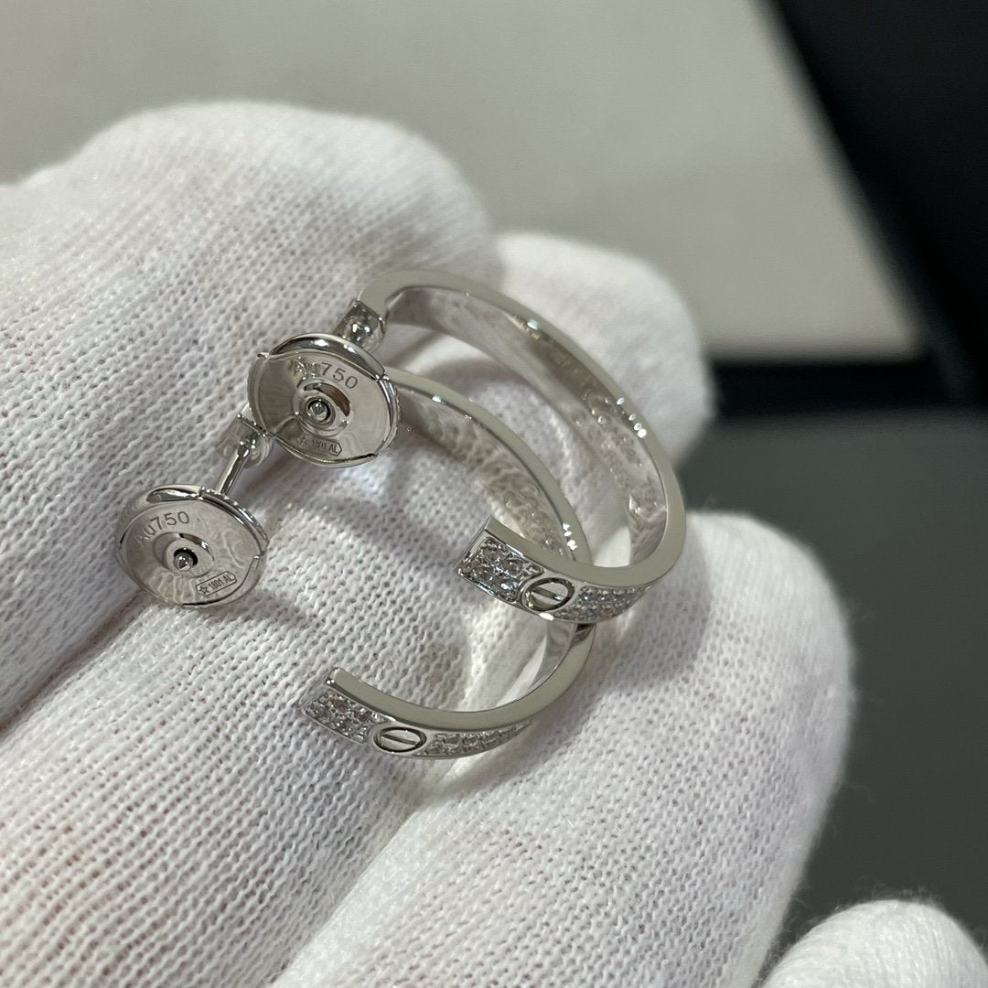 [Luxe Jewelry]LOVE DIAMOND SILVER HOOP EARRINGS