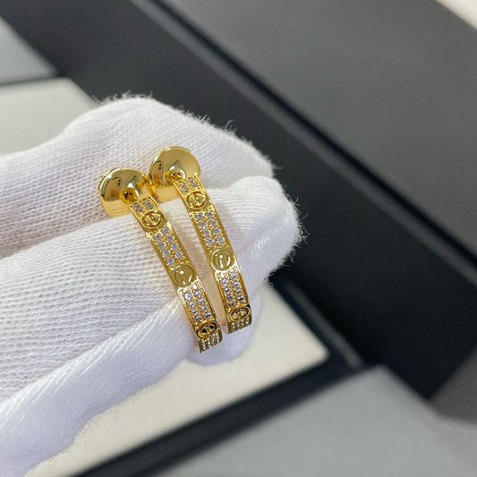 [Luxe Jewelry]LOVE DIAMOND GOLD HOOP EARRINGS