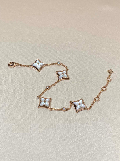 [Luxe Jewelry]STAR 4 MOTIF MOP DIAMOND PINK GOLD BRACELET